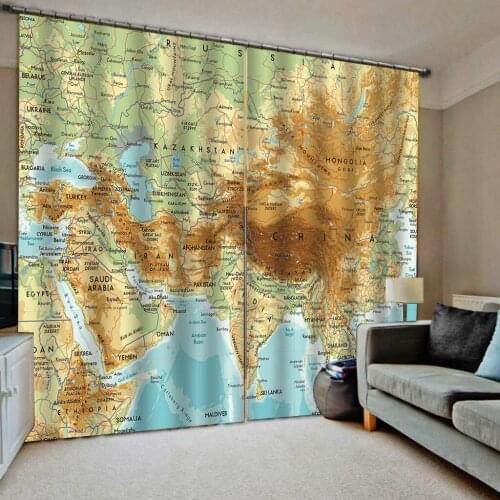 World Map Curtains Drapes 3D Digital print for living room bedroom Blackout window curtains