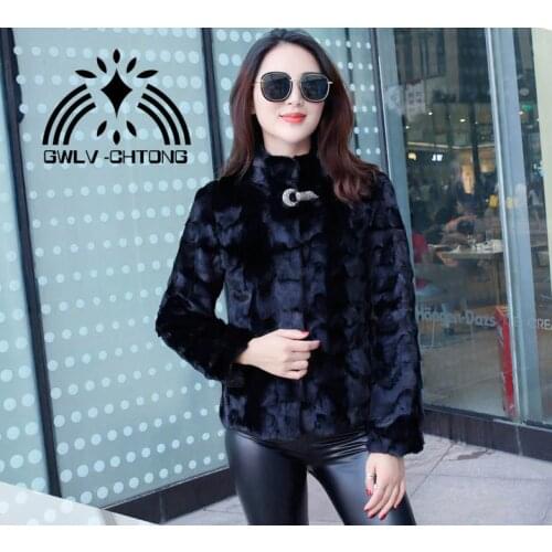 Luxury real natural genuine mink fur coat with diamonds button women fashion black color jacket outwear custom any size
