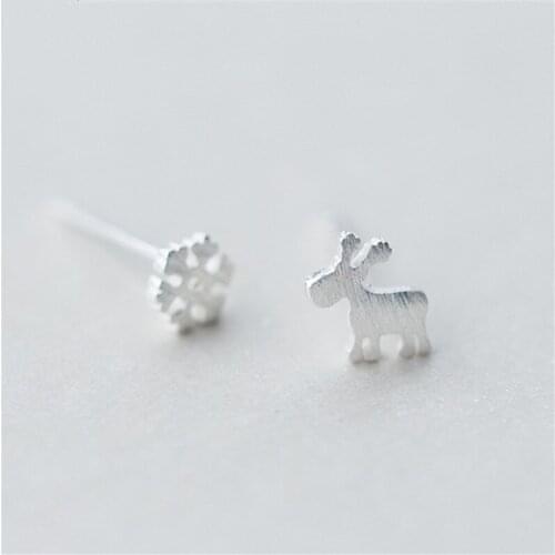 925 Sterling Silver Snowflake Mini Elks Deer Stud Earrings for Women Party Gift Jewelry pendientes boucle d oreille eh938