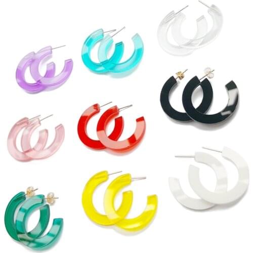 2019 New Fashion Korean 9 Colors Cute Round Transparent Acrylic Hoop Earrings For Girl big Circle Earrings Hoops Women E18099