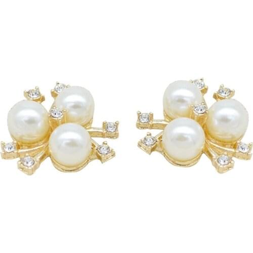 10 PCS 21mm Fashion Metal Alloy Gold Crystal Rhinestones Imitation Pearl Flowers Connectors Charm For Jewelry Making