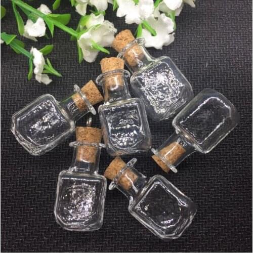 100sets/lot handmade diy Glass cube square vial cork Lampwork pendant charm 2ml box tiny Perfume essential oil Bottle Findings