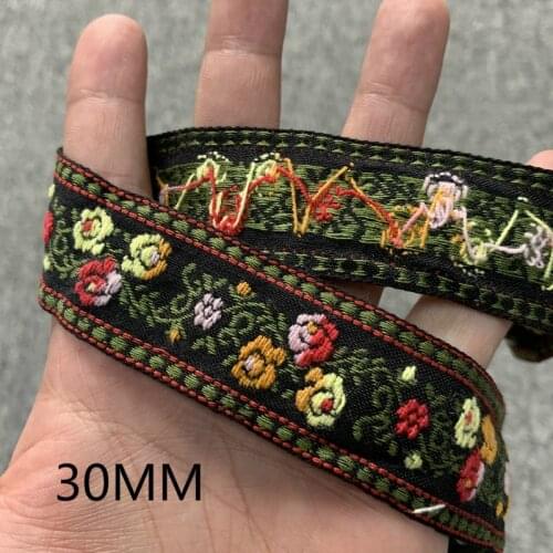 3 YARD 30MM Colorful Flowers Black Background Embroidered Ribbon HANDMADE Lace