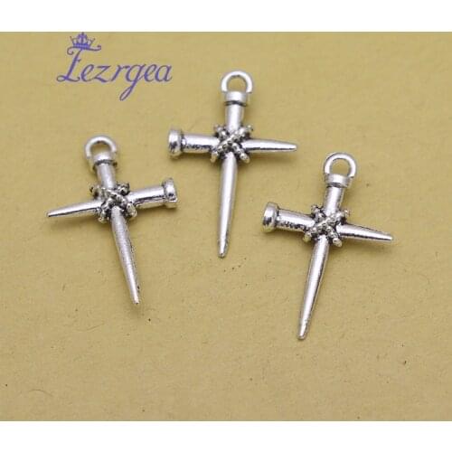 30pcs/lot--24x16mm, cross chams,Antique Silver plated Nail Cross charms ,DIY supplies, Jewelry accessories