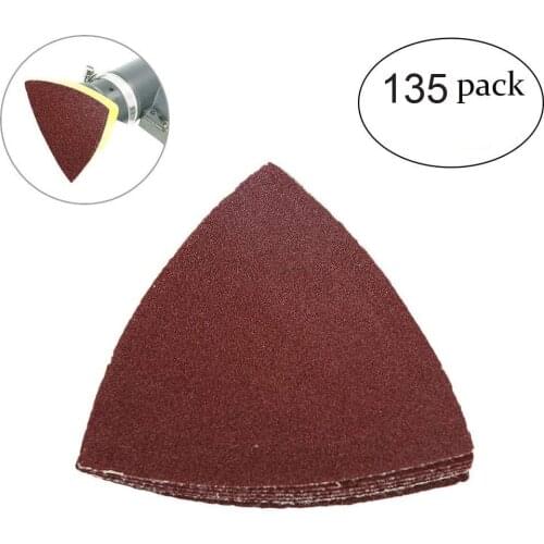 80mm Triangular Sanding Pad Abrasive Sandpaper Sanding Disc 40-400 Grit Aluminum Oxide Hook & Loop Sanding Sheets (135-Pack)