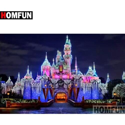 HOMFUN Full Square/Round Drill 5D DIY Diamond Painting "Castle night view" Embroidery Cross Stitch 5D Home Decor Gift A15130
