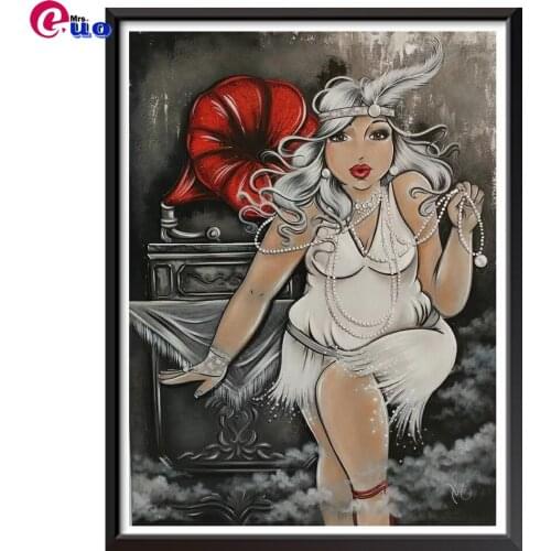 Diamond Painting fashion Pearls Girl Cross Stitch Diamond Mosaic Portrait Fat Lady Home Decor 5d Diy Gift Embroidery Full Square