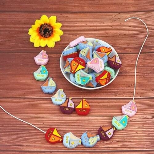 Chenkai 50PCS Baby Silicone sailboat Beads Teether Cartoon Fidget Toys Nursing Babies accessories newborn health Pacifier