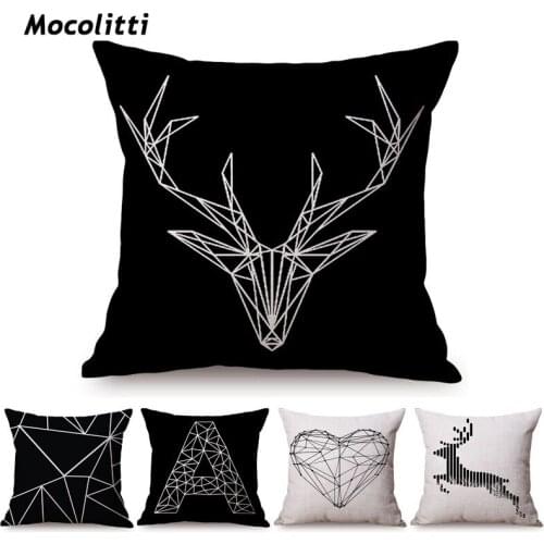 Black and White Simple Geometric Home Decorative Throw Pillow Cover Africa Deer Geometry Stripe Letter Print Cushion Cover Cases