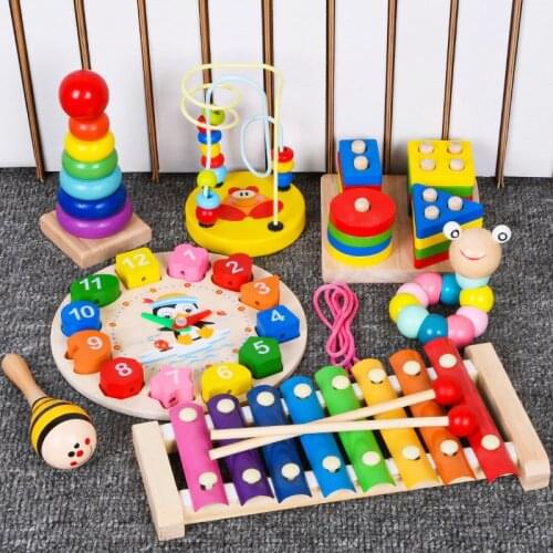 Baby Montessori Toys Wooden Blocks Rainbow Wooden Construction Toys Preschool Early Learning Educational Toys For Children