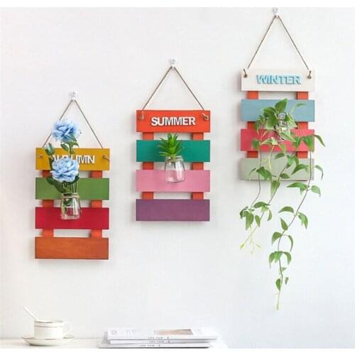 Door Wall Rope Hydroponic Plant Glass Vase Pastoral Wall Hanging Wooden Flower Arrangement Floral Vase Home Decoration