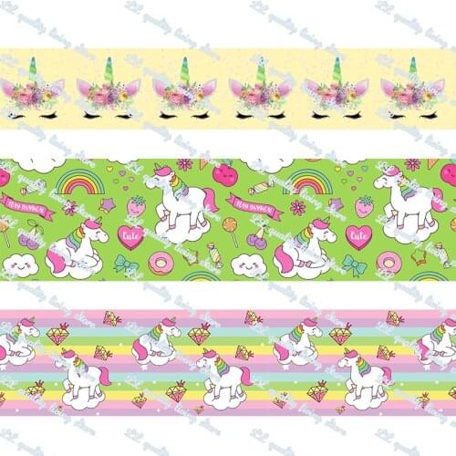 Unicorn pattern grosgrain printed halloween ribbon 50 yards a set DIY Art Handmade Materials Ribbons and diy bows tape