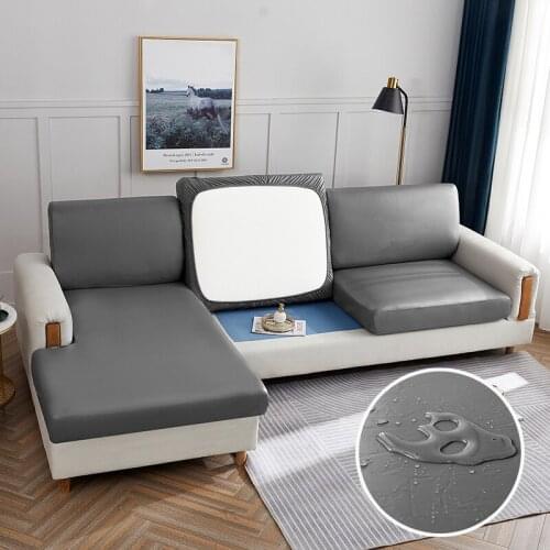 Elastic PU Sofa Seat Cushion Cover Modern Waterproof Faux-Leather Sofa Slipcover Furniture Protector Home Decorative Sofa Cover