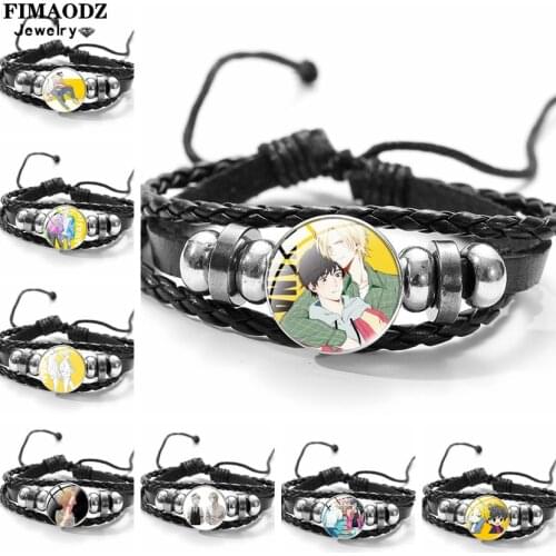 FIMAODZ Banana Fish Figure Poster Bracelet Anime Cosplay Glass Dome Black Adjustable Bracelets Bangles for Fans Souvenirs