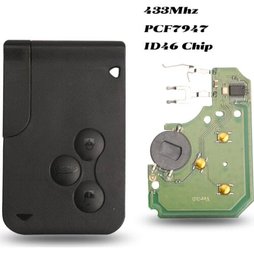 Jingyuqin 3 Button 433mhz ID46 PCF7947 Chip with Insert Blade Remote Control Smart Key Card for Renault Megane Scenic 2003-2008