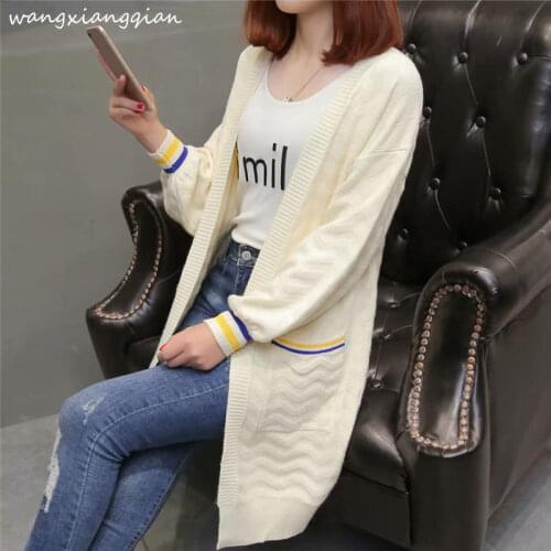 Long Section Long Colored Sleeves Sweater Cardigan New Autumn Winter Womens Large Size Outside Cardigan Sweater Female A489