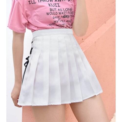 Summer Women Skirts Fashion Solid High Waist Korean Pleated Skirts Side Bandage Anti-glare Short Skirt Girls A-Line Mini Skirt