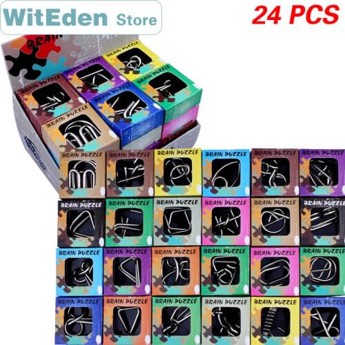 3D Metal Wire Puzzles 24PCS/Sets IQ Brain Teasers Test Casse-Tete Perplexing ZHL Classic Knot Intelligence Buckle Interlock Toys