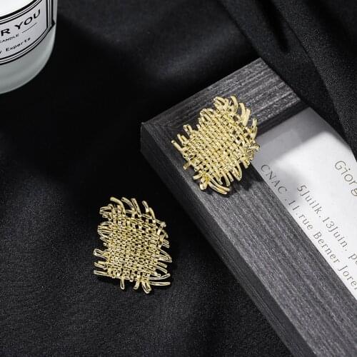 Minar Unique Design Knit Wide Weave Drop Earrings Minimalist Straw Flat Dangle Earrings Vintage Textured Unusual Earrings Women