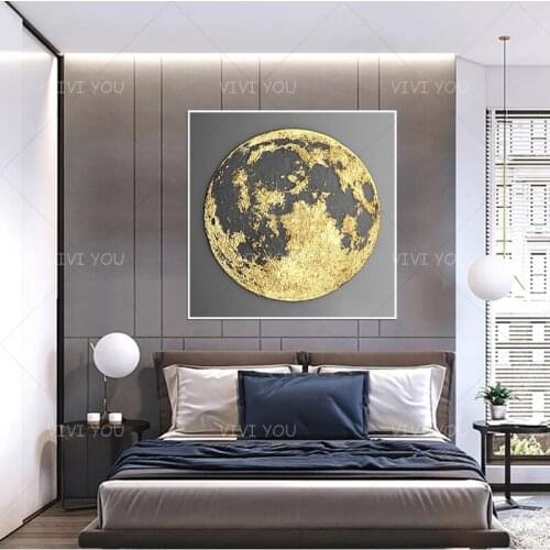 New Creative Gold Foil Moon 100% Hand-painted Oil Paintings Wall Decor The Bedroom Abstract Painting Wall Picture Frameless