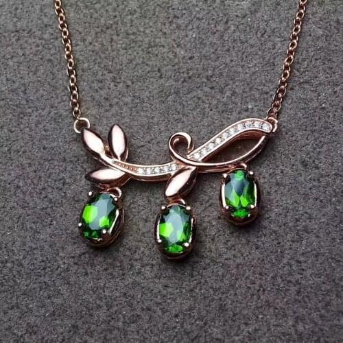 Natural green diopside Necklace Natural Gemstone Pendant Necklace 925 sliver women trendy Leaf Branches women party fine Jewelry