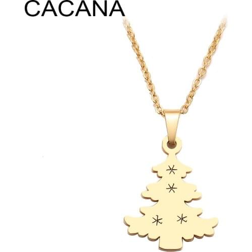 CACANA Stainless Steel Necklace For Women Man Christmas Tree Gold And Silver Color Pendant Necklace Engagement Jewelry
