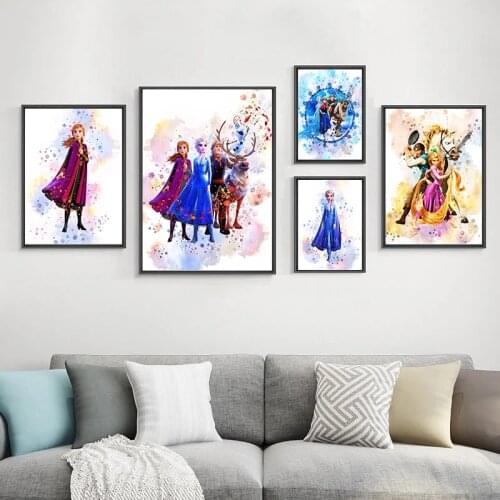 Watercolor FROZEN 2 ART Anna Elsa Poster Disney Canvas Print Wall Art Posters for Girls Bedroom Decor Birthday Gift