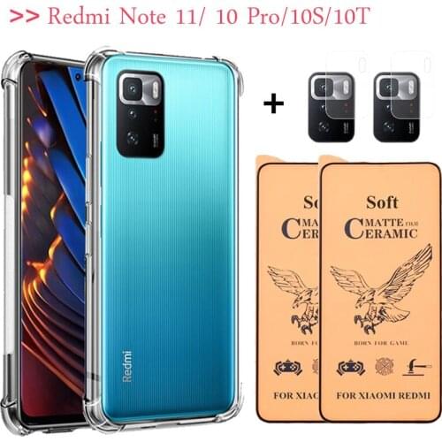 5in1 Transparent Silicon Case Xiaomi Redmi Note 10 Pro Case+Glass Soft Shcokproof Case For Redmi 9 T Note 10 S Pro Bumper Cover