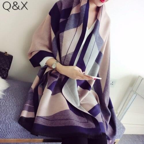 SC6 2018 New Women Winter Plaid Cashmere Scarf Multicolor Double Sided Alphabet Women Shawl Echarpes Foulards Cachecol Hot Wrap