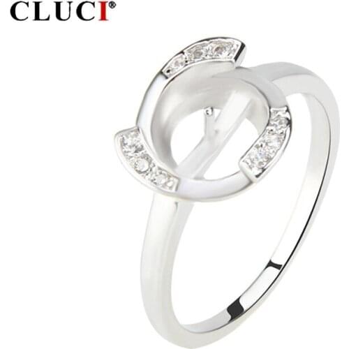 CLUCI 925 Sterling Silver Rings for Women Anniversary Jewelry Silver 925 Pearl Ring Mounting Multiple Size Zircon Rings SR1022SB