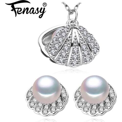 FENASY 925 Sterling Silver Jewelry Sets Natural Pearl Stud Earrings Custom Trendy Party Pendant Chain Necklaces For Women