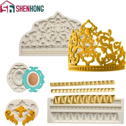 SHENHONG Crown Silicone Mold Relief Mirror Fondant Mould Sugarcraft Chocolate Baking Partys Accessories Decorating Tools