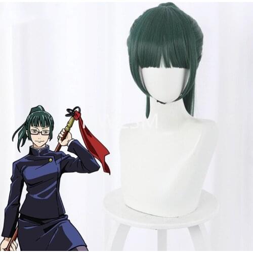 Maki Zenin Cosplay Jujutsu Kaisen Cosplay 60cm Christmas Dark Green Wig Cosplay Heat Resistant Synthetic Wigs