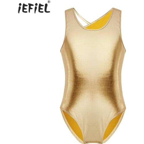 Girls Ballet Leotard Gymnastics Leotard Glittery Open Back Sleeveless Ballet Stage Dancewear Kids Clothes Bodysuit