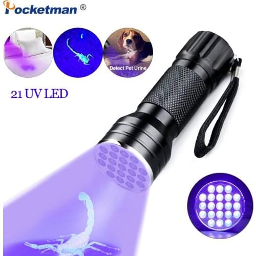 UV Flashlight Black light UV Lights 21 395nm torch LED Ultraviolet linterna Pet Urine Detector For Dog/Cat Urine Portable Light