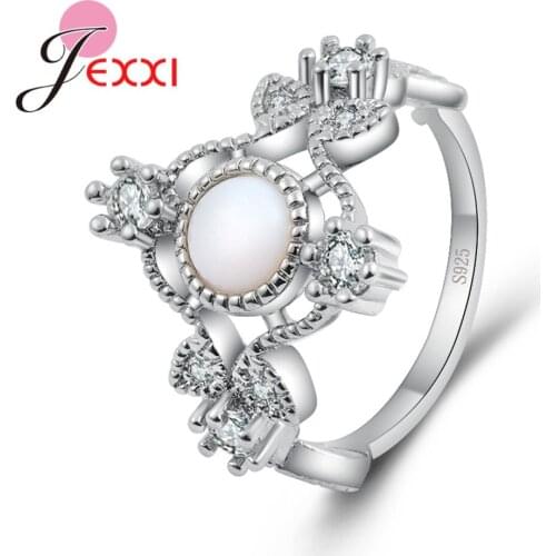 Unique Wedding Ring With Round White Opal Stones For Women 925 Sterling Silver New Wholesale Engagement Anel Bijoux