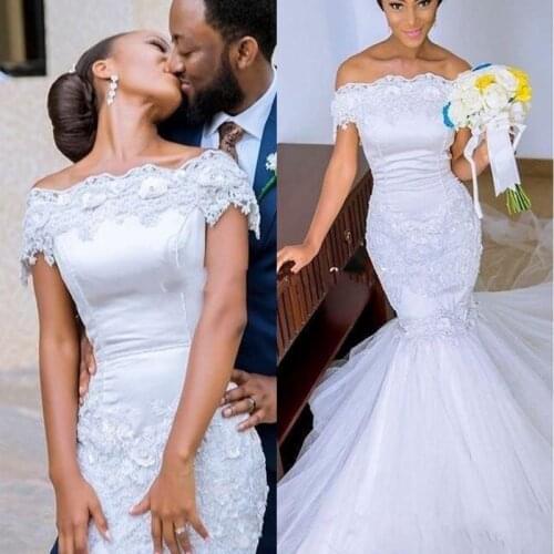 Vintage Vestido De Noiva Mermaid Wedding Dress 2020 African Black Girl Women Wedding Gowns Off The Shoulder Lace Bride Dresses