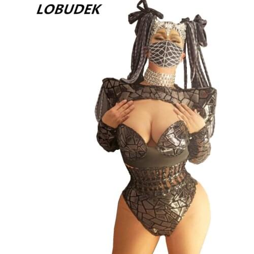 Women Nightclub Reflective Laser Faux Mirror Shawl Bra Shorts Outfit DJ Female Dancer Singer Sexy Stage Wear Party Rave Costume