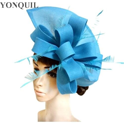 Sea blue ladies wedding hair fascinator hat with fancy feather on head band for women party race headwear 2020 New arrival SYF66