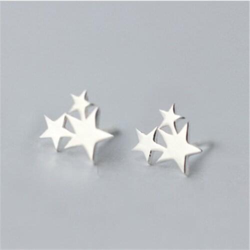 BESTLYBUY Genuine 925 Sterling Silver Womens Jewelry Fashion Cute Tiny 3 Star Earrings Gift For School Girls Kids Lady