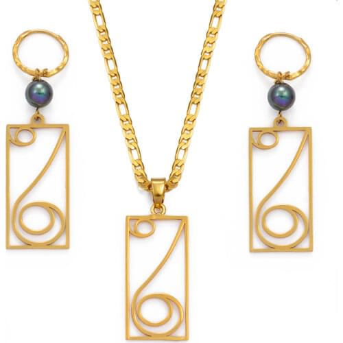 Anniyo Rectangle Hawaiian National Model Pearl Necklace Earrings Women Guam Micronesia Marshallese Hawaii Wedding Gifts #103021