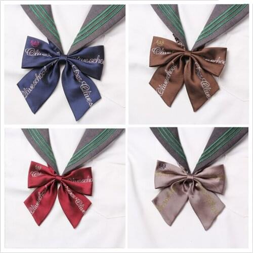 Olive Letters Emboridery Preppy Style Women British Japanese School Girls JK Uniform Bow Tie Students Neck Tie Cosplay 4 Colors