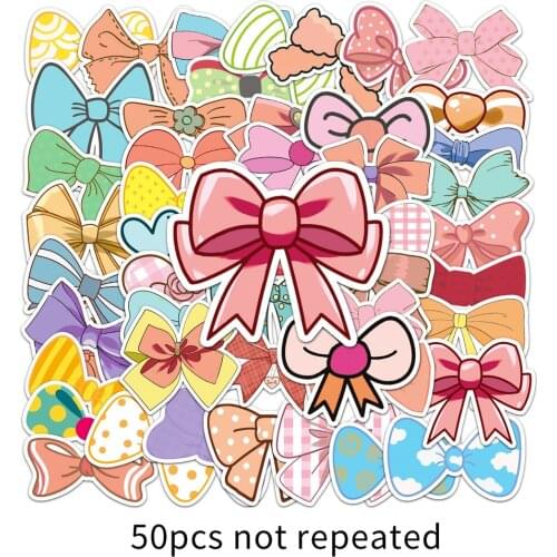 10/50pcs Cartoon Bow Stickers for DIY Computer Luggage Scrapbook Laptop Motorcycle Skateboard Sticker