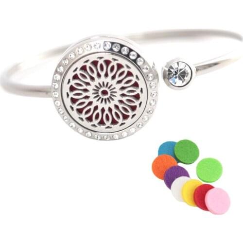 10Pcs New Sunflower Bracelet Bangle Aromatherapy 25mm Magnet Crystal Stainless steel essential oil diffuser locket bracelet