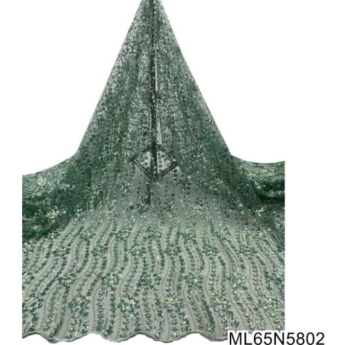 2021 New style african lace fabric beautiful embroidery sequins lace fabric net beads lace for wedding fabric 5yards ML65N58