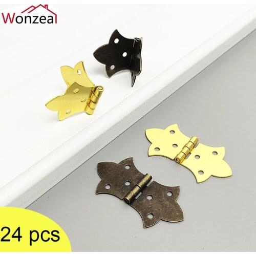 24pcs 58*31mm Antique Bronze/Gold Flower Hinges Furniture Hardware 6 Holes Iron Cabinet Drawer Door Butterfly Hinge With Screws