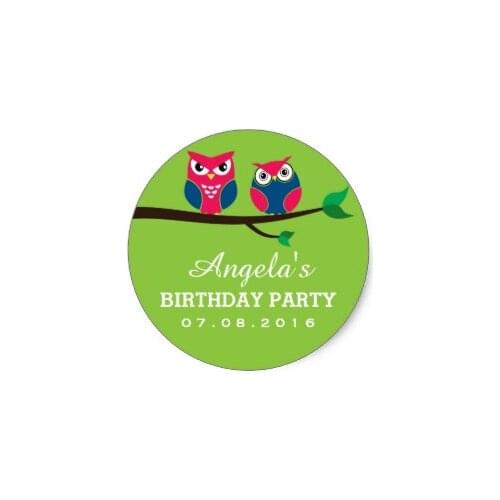 3.8cm Green Owl Cartoon Sticker for Kids Birthday Party