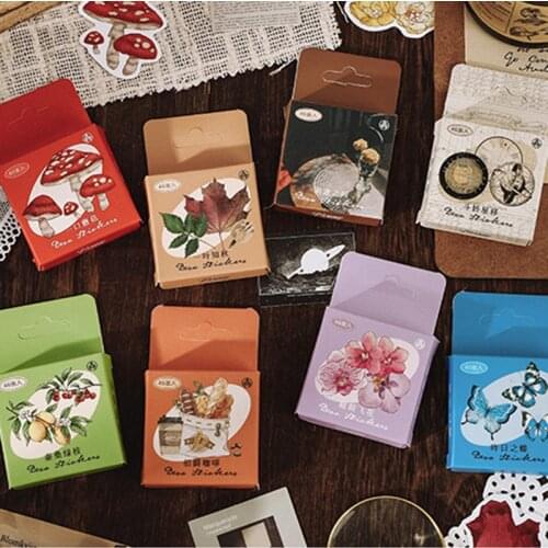 46Pcs/Box Vintage Half Old Time Series Plant Mini Paper Sticker Package DIY Diary Decoration Sticker Album Scrapbooking