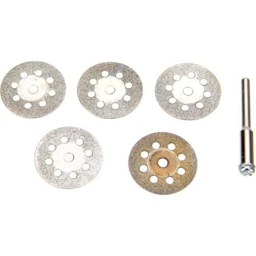 6pcs 22mm Silver Diamond Cutting Disc Wheel + Mandrel Kit Set For Rotary Drill Tool Accessory