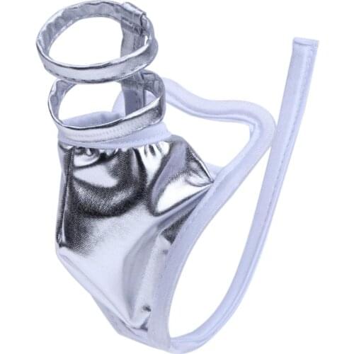 Alvivi Mens Crotchless C-string Shiny Leather Micro Thongs Male Underpants Bikini Briefs Hot Sexy Underwear with Loops Panties